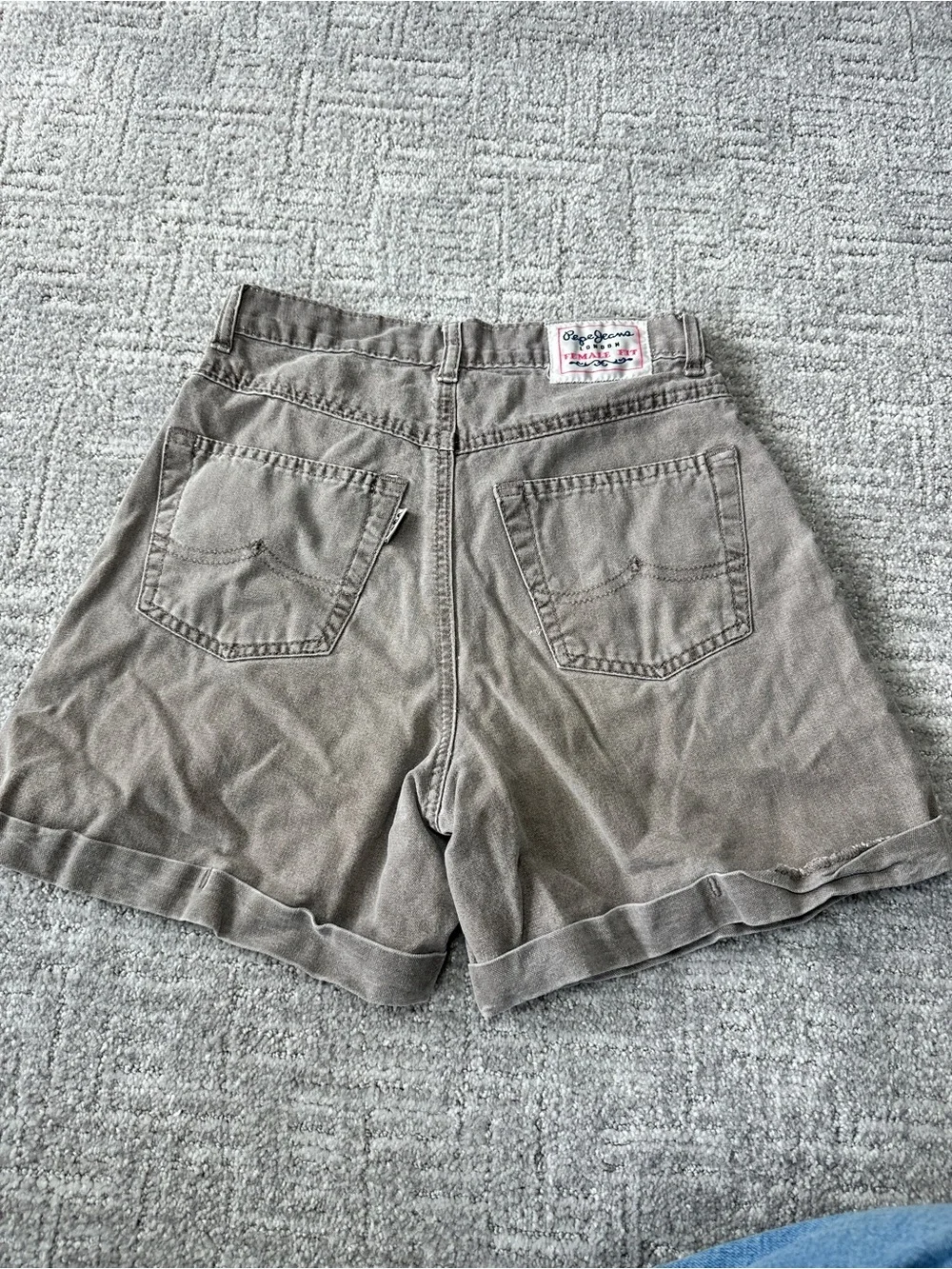 Pepe Jeans London High Rise Denim Shorts Taupe Cuffed Size 24 - Picture 5 of 12